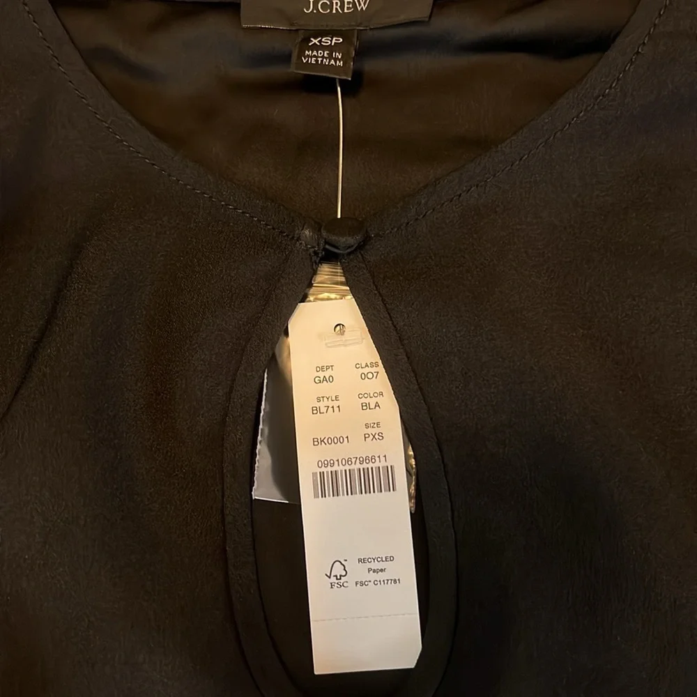 JCrew Puff Sleeve Satin Back Crepe Blouse Black Size XS Petite NWT